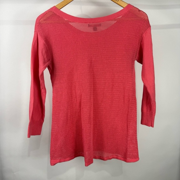 American Eagle Outfitters Coral Knit Sweater Mesh Back 3/4 Sleeve Size Small - Picture 5 of 7